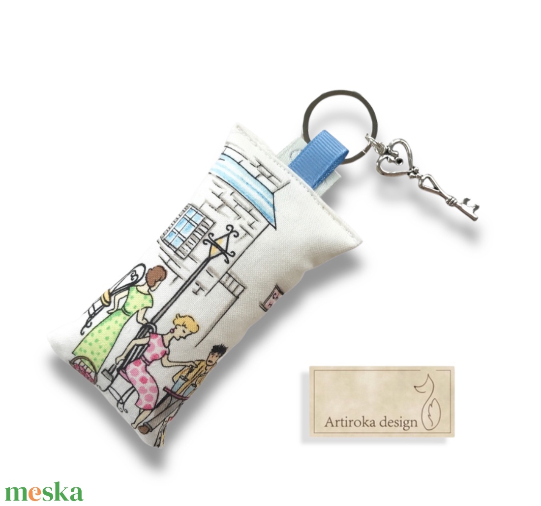 Párizsi vakáció -  prémium pamut kulcstartó vintage kulcs medállal  - Artiroka design - táska & tok - kulcstartó & táskadísz - kulcstartó - Meska.hu