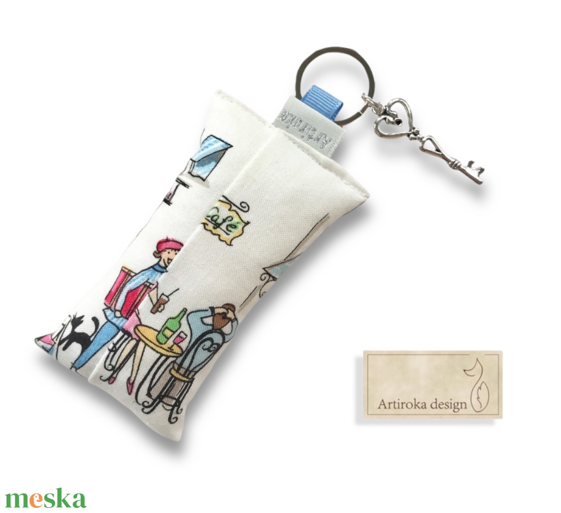Párizsi vakáció -  prémium pamut kulcstartó vintage kulcs medállal  - Artiroka design - táska & tok - kulcstartó & táskadísz - kulcstartó - Meska.hu
