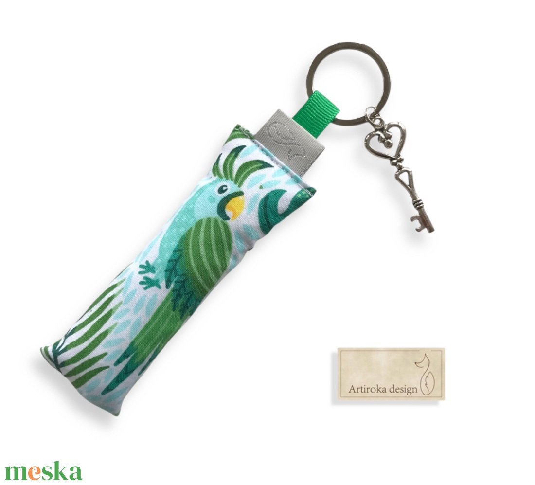 Papagáj mintás prémium pamut kulcstartó vintage kulcs medállal  -  Artiroka design - táska & tok - kulcstartó & táskadísz - kulcstartó - Meska.hu