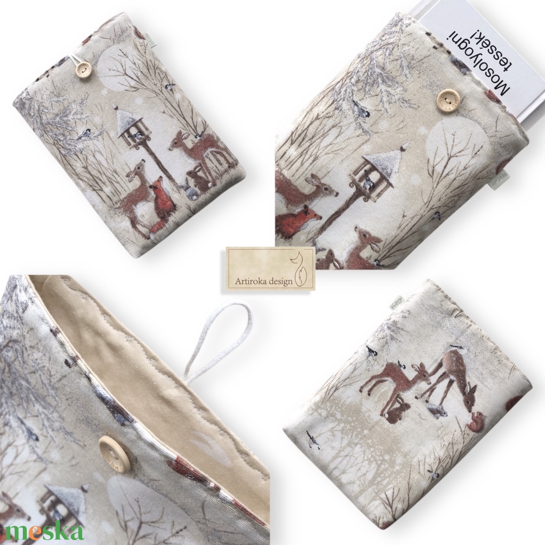 Könyvtok erdei randevú mintával, gombos zárral  - Artiroka design - könyv & zene - könyvtok - Meska.hu