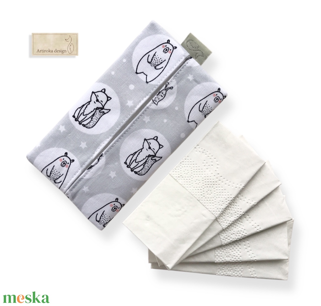 Róka, mackó, süni, mókus, kismadár és bagoly mintás papírzsebkendő tartó  - Artiroka design - táska & tok - pénztárca & más tok - zsebkendőtartó tok - Meska.hu