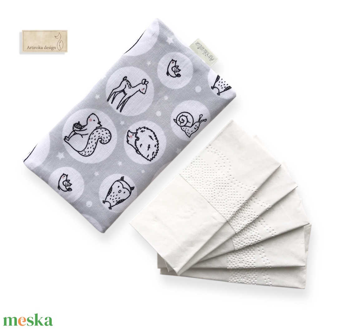Róka, mackó, süni, mókus, kismadár és bagoly mintás papírzsebkendő tartó  - Artiroka design - táska & tok - pénztárca & más tok - zsebkendőtartó tok - Meska.hu