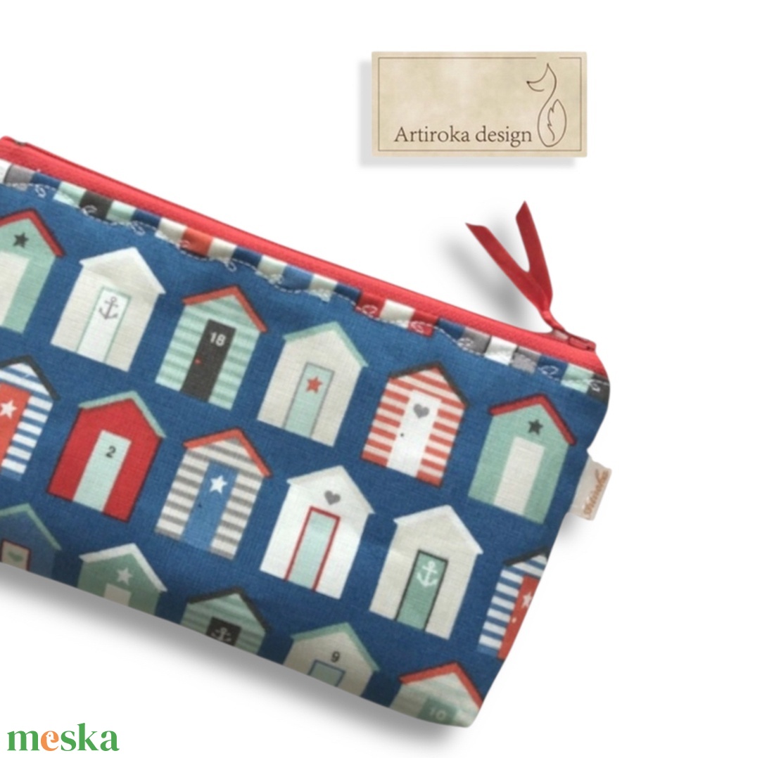 Tengerparti házikók mintás, egyedi tolltartó neszesszer, szemüvegtok vagy mobiltok - Artiroka design - otthon & életmód - papír, írószer - tolltartó & ceruzatekercs - Meska.hu