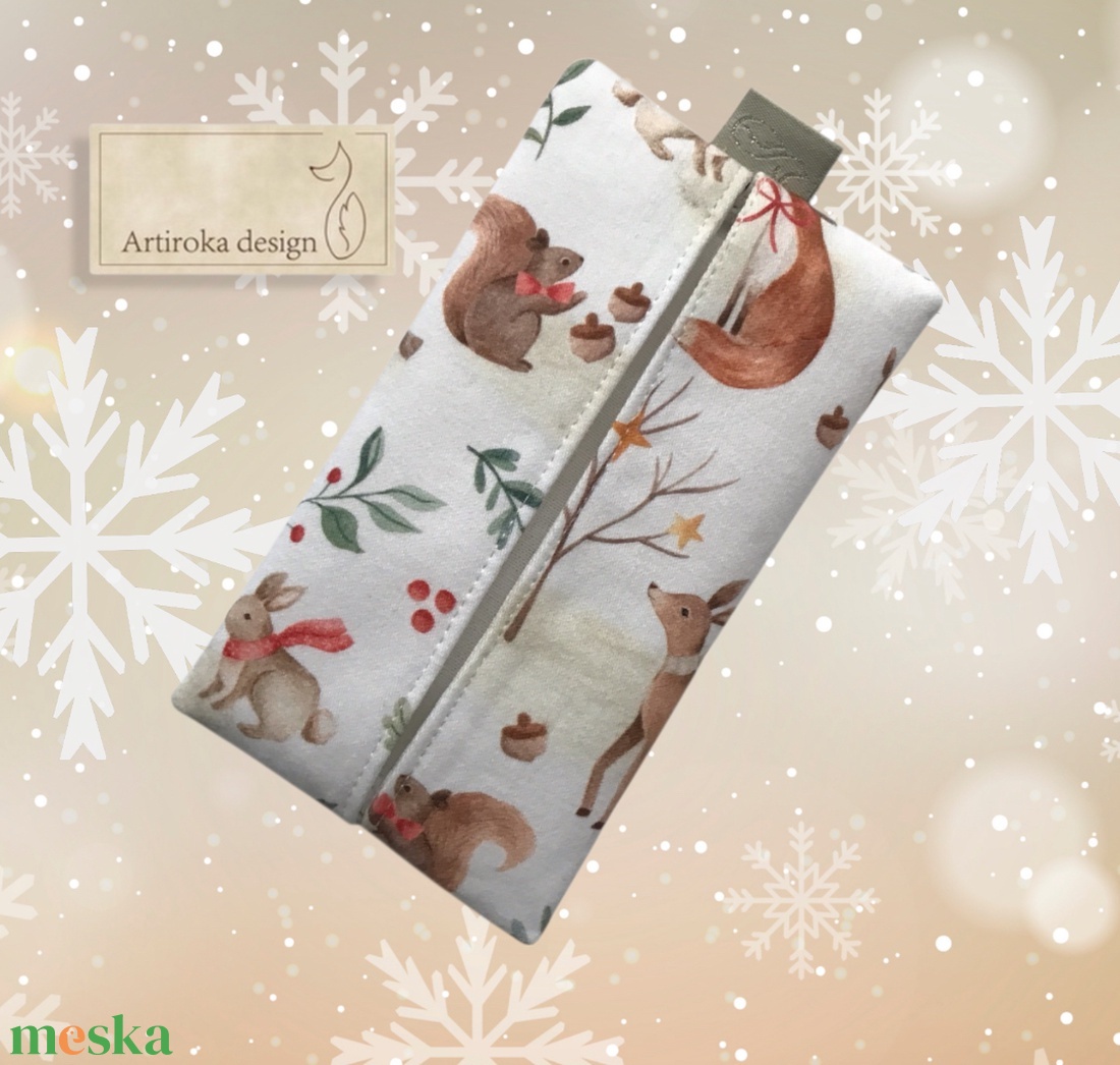 Erdei randevú - róka nyuszi, mókus és őzike mintás prémium papírzsebkendő tartó - Artiroka design - táska & tok - pénztárca & más tok - zsebkendőtartó tok - Meska.hu