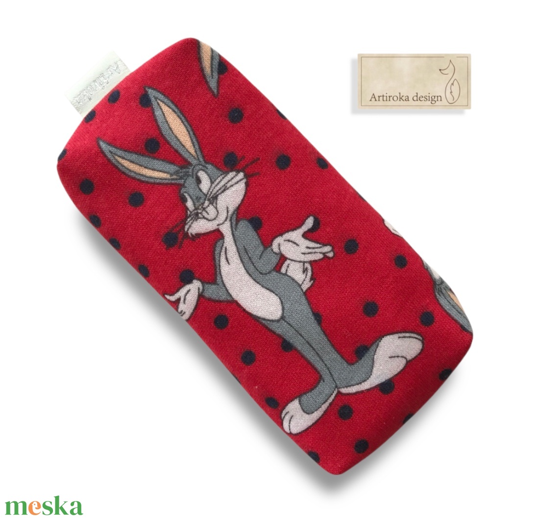 Nyuszi mintás, piros pöttyös vidám zsebkendő tartó - Artiroka design - táska & tok - pénztárca & más tok - zsebkendőtartó tok - Meska.hu