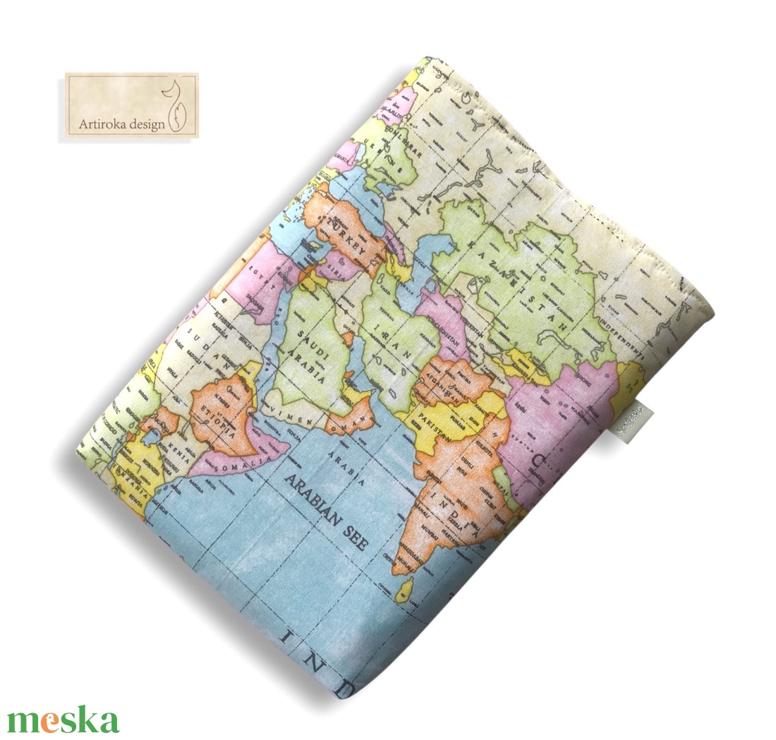 VILÁGJÁRÓ, térkép és földrészek mintás  könyvtok, gombos zárral - Artiroka design - könyv & zene - könyvtok - Meska.hu