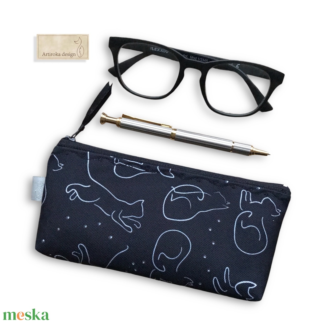 Fekete macska mintás VÍZÁLLÓ irattartó pénztárca vagy tolltartó neszesszer, szemüvegtok - SZETT - Artiroka design - táska & tok - neszesszer - Meska.hu