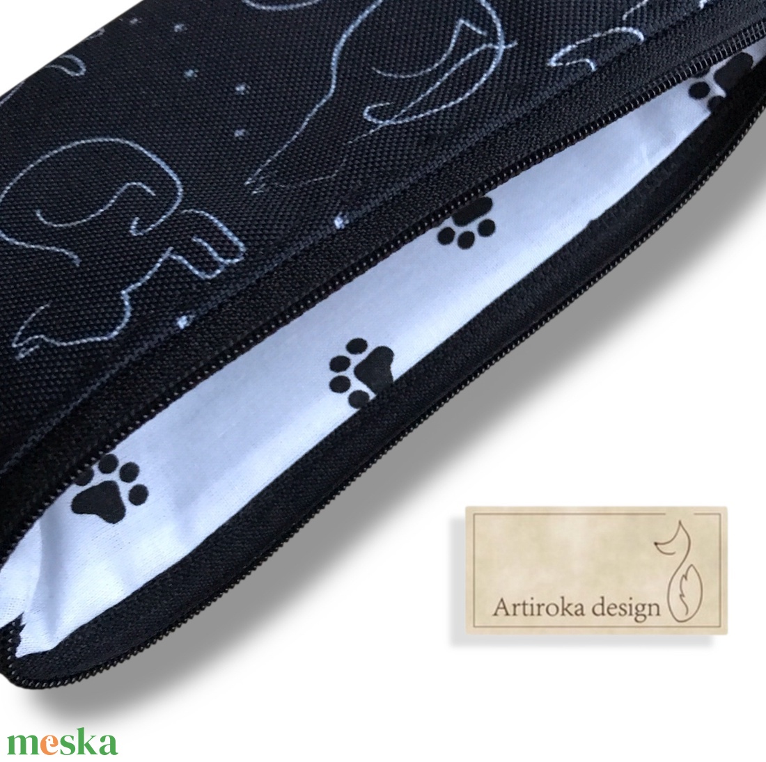 Fekete macska mintás VÍZÁLLÓ irattartó pénztárca vagy tolltartó neszesszer, szemüvegtok - SZETT - Artiroka design - táska & tok - neszesszer - Meska.hu