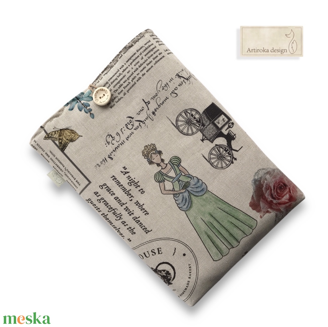 Bélelt könyvtok,  Bridgerton család mintával, gombos zárral - Artiroka design - könyv & zene - könyvtok - Meska.hu