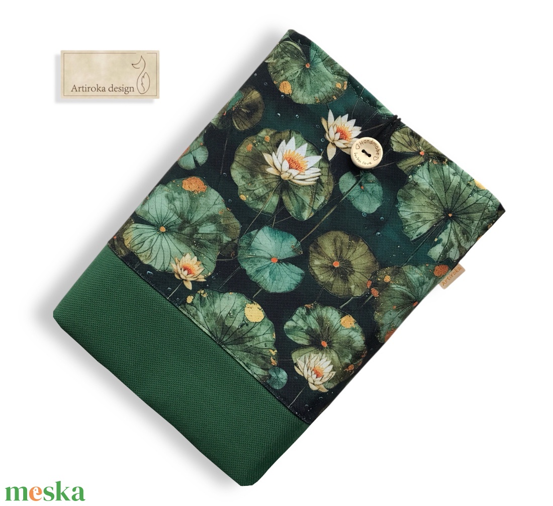 Bélelt, vízálló könyvtok, vízililiomok mintával - Artiroka design - könyv & zene - könyvtok - Meska.hu