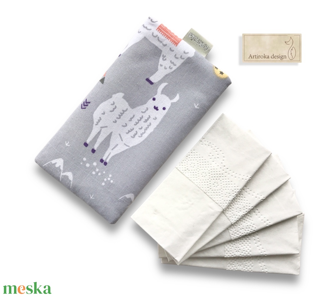 Láma mintás,  bélelt papírzsebkendő tartó - Artiroka design - táska & tok - pénztárca & más tok - zsebkendőtartó tok - Meska.hu