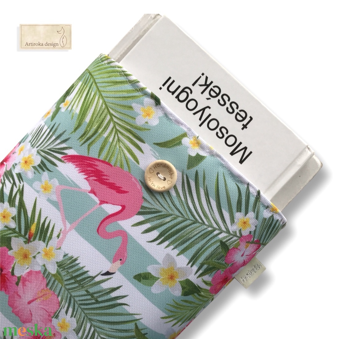 Flamingó madár és levelek mintás  KÖNYVTOK vidám színekben - Artiroka design - könyv & zene - könyvtok - Meska.hu