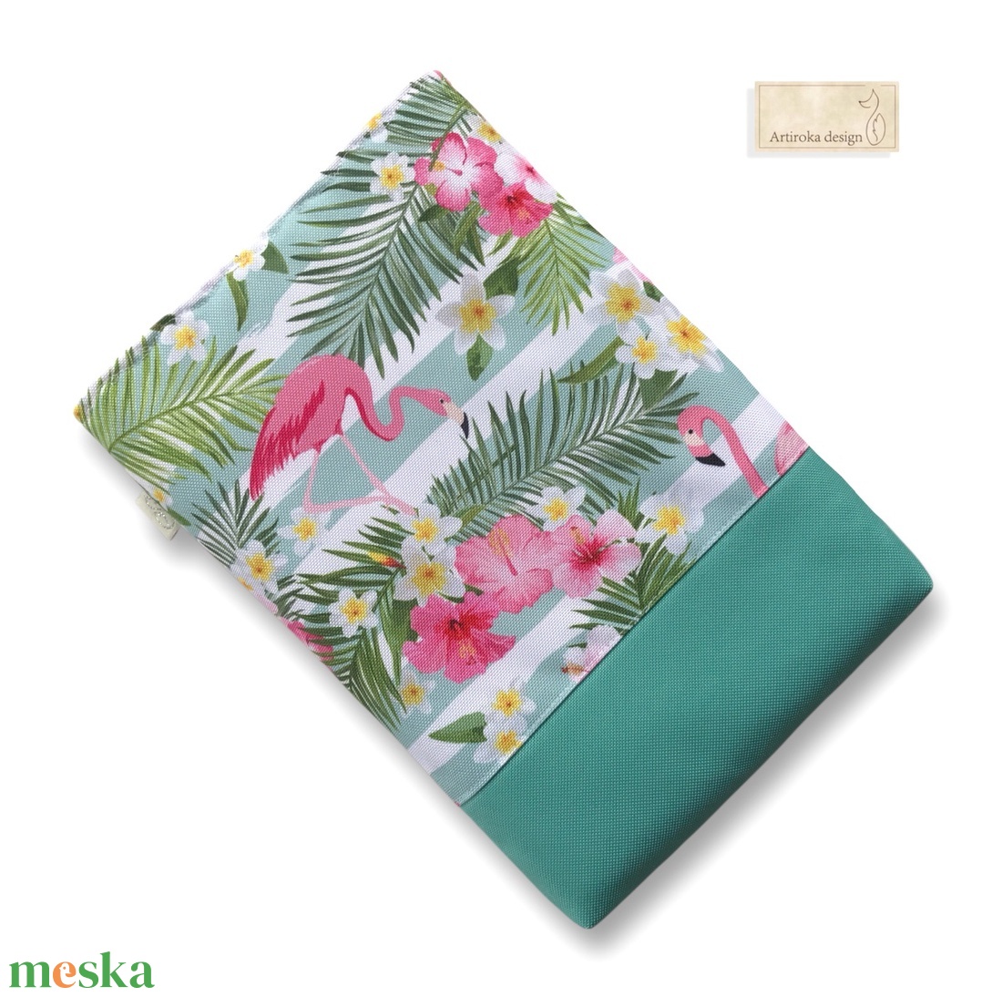 Flamingó madár és levelek mintás  KÖNYVTOK vidám színekben - Artiroka design - könyv & zene - könyvtok - Meska.hu