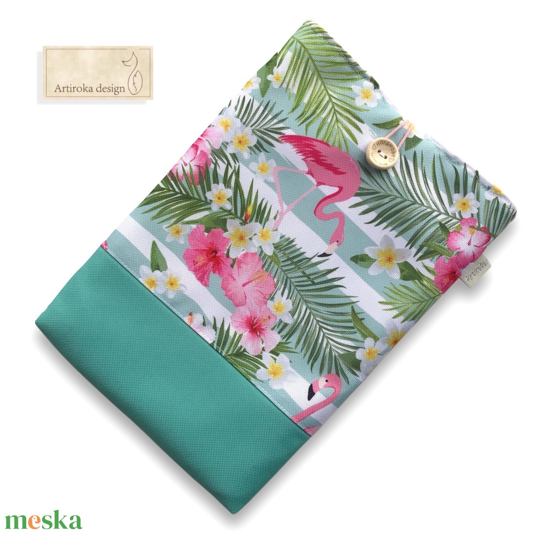 Flamingó madár és levelek mintás  KÖNYVTOK vidám színekben - Artiroka design - könyv & zene - könyvtok - Meska.hu