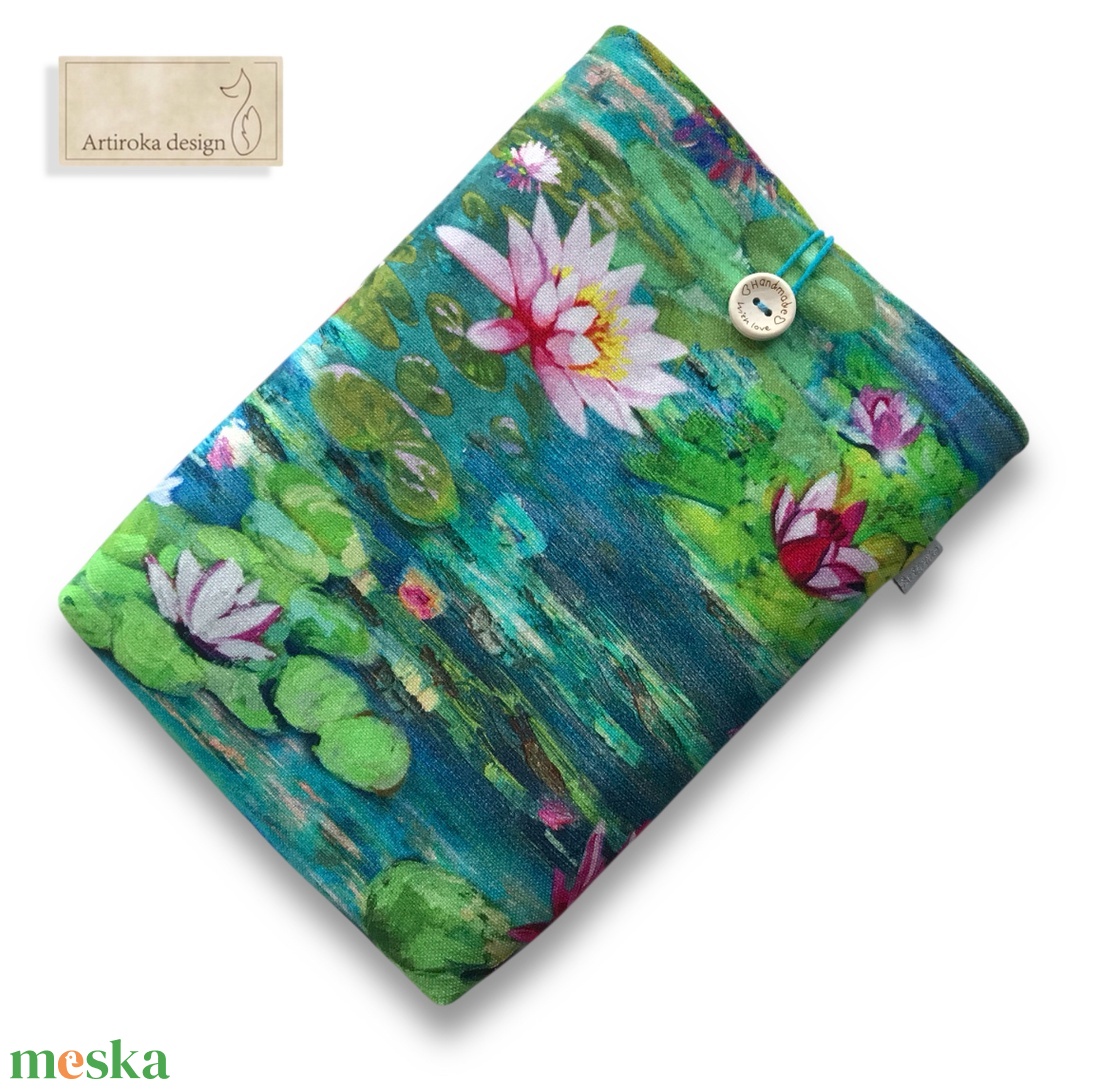 Könyvtok prémium pamut, vízililiomok mintával - Monet - Víziliomok -  Artiroka design - könyv & zene - könyvtok - Meska.hu
