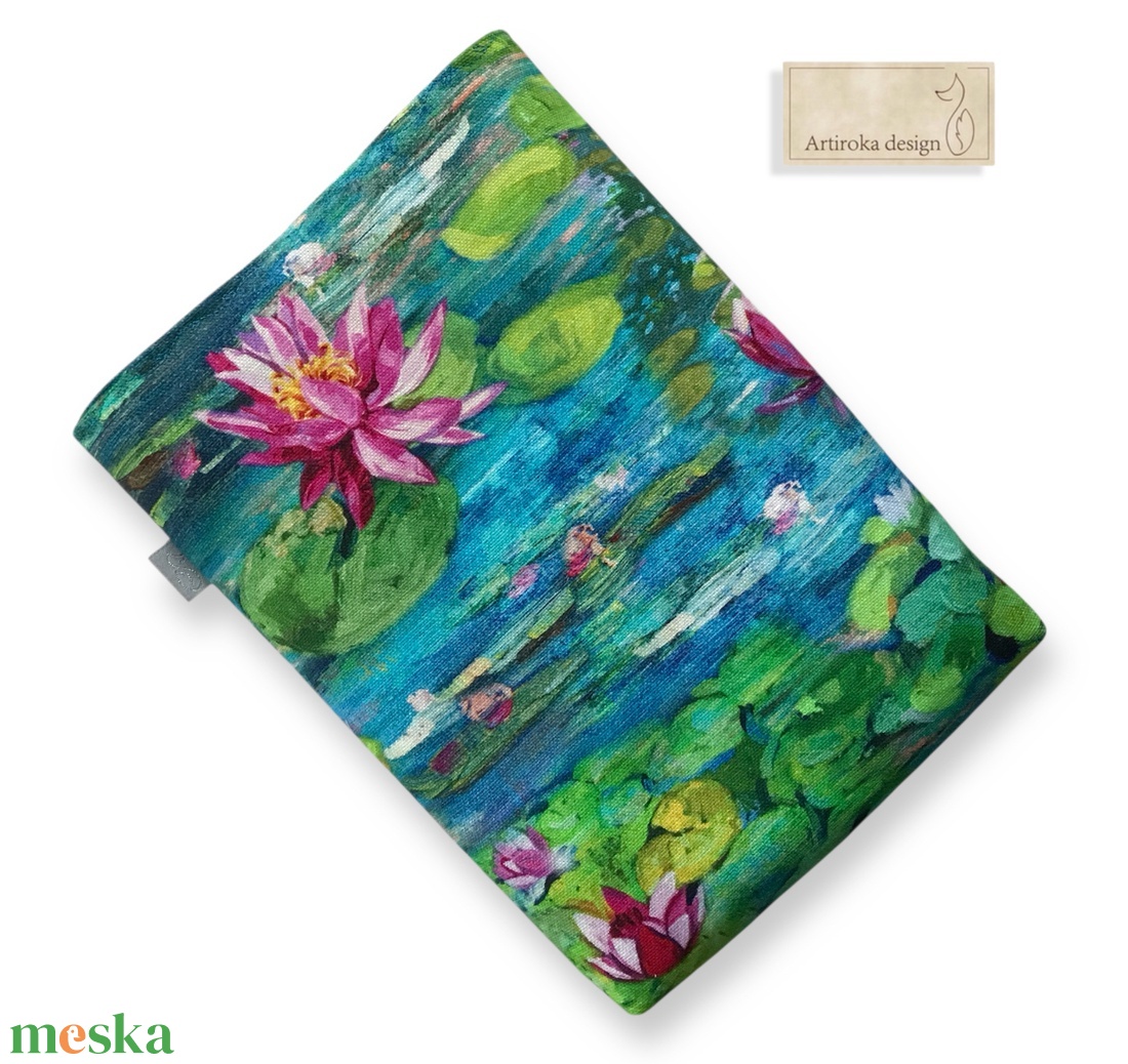 Könyvtok prémium pamut, vízililiomok mintával - Monet - Víziliomok -  Artiroka design - könyv & zene - könyvtok - Meska.hu