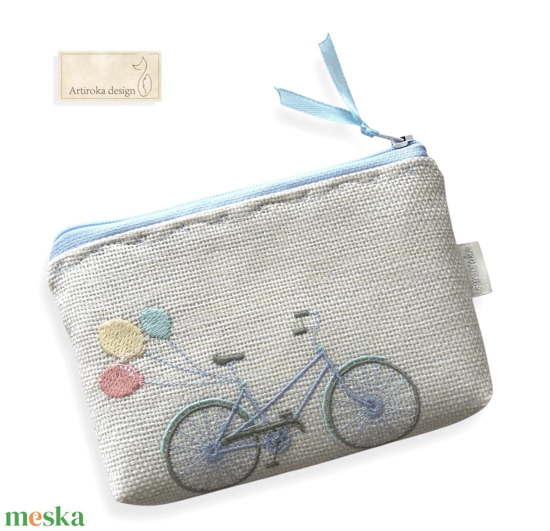 Hímzett bicikli mintás egyedi irattartó pénztárca - Artiroka design  - táska & tok - pénztárca & más tok - kártyatartó & irattartó - Meska.hu