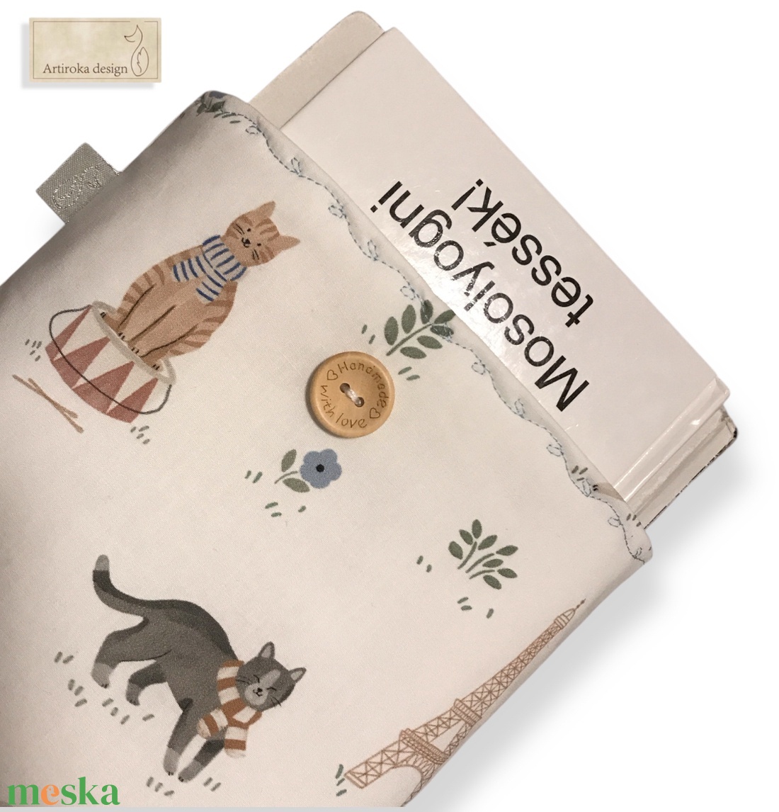 Könyvtok - Párizsi macskaságok mintával -  Artiroka design - könyv & zene - könyvtok - Meska.hu