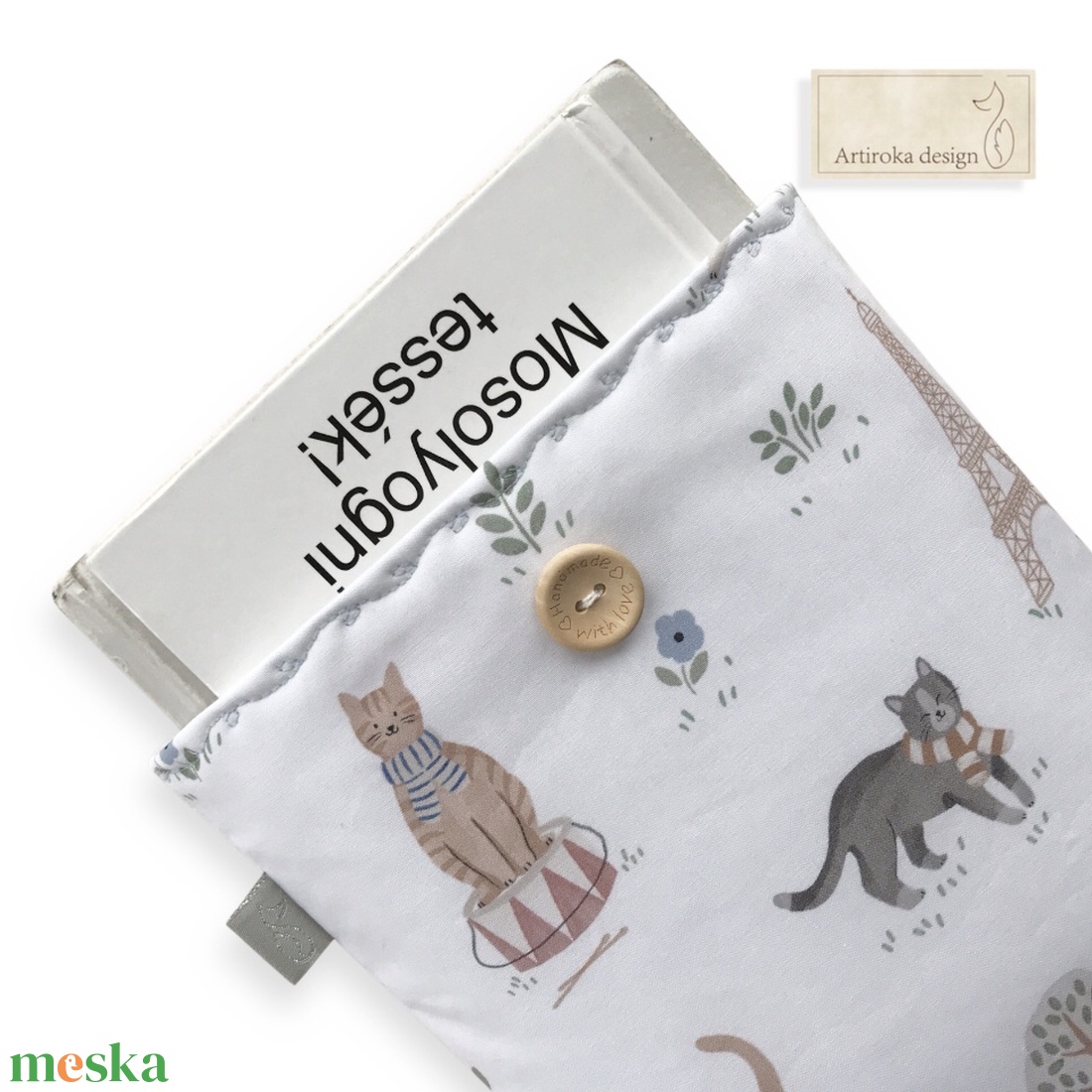 Könyvtok - Párizsi macskaságok mintával -  Artiroka design - könyv & zene - könyvtok - Meska.hu