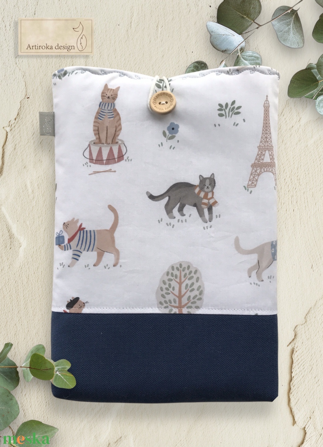 Könyvtok - Párizsi macskaságok mintával -  Artiroka design - könyv & zene - könyvtok - Meska.hu