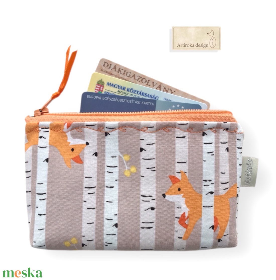 Róka a nyírfaerdőben mintás irattartó, pénztárca, neszesszer - Artirokadesign - táska & tok - pénztárca & más tok - pénztárca - női pénztárca - Meska.hu
