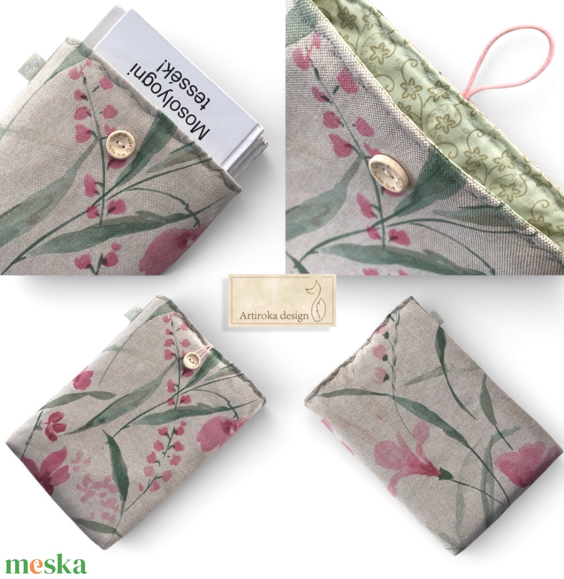 Natúr könyvtok, virágos rét mintával  - Artiroka design - könyv & zene - könyvtok - Meska.hu