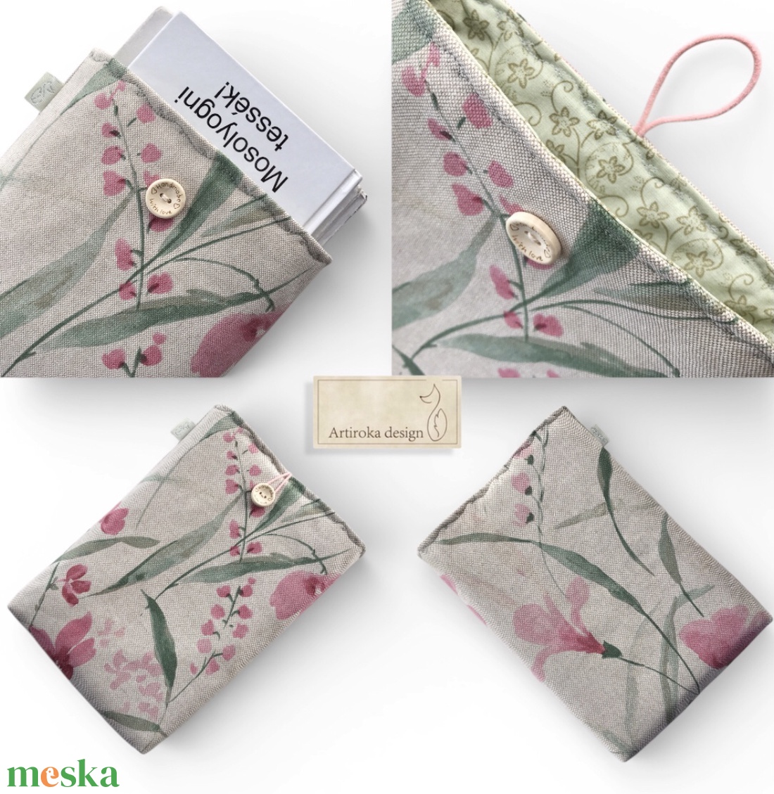 Natúr könyvtok, virágos rét mintával  - Artiroka design - könyv & zene - könyvtok - Meska.hu