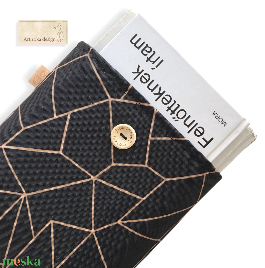 Bélelt könyvtok, vízálló textilből, geometria mintával fekete színben - Artiroka design - könyv & zene - könyvtok - Meska.hu