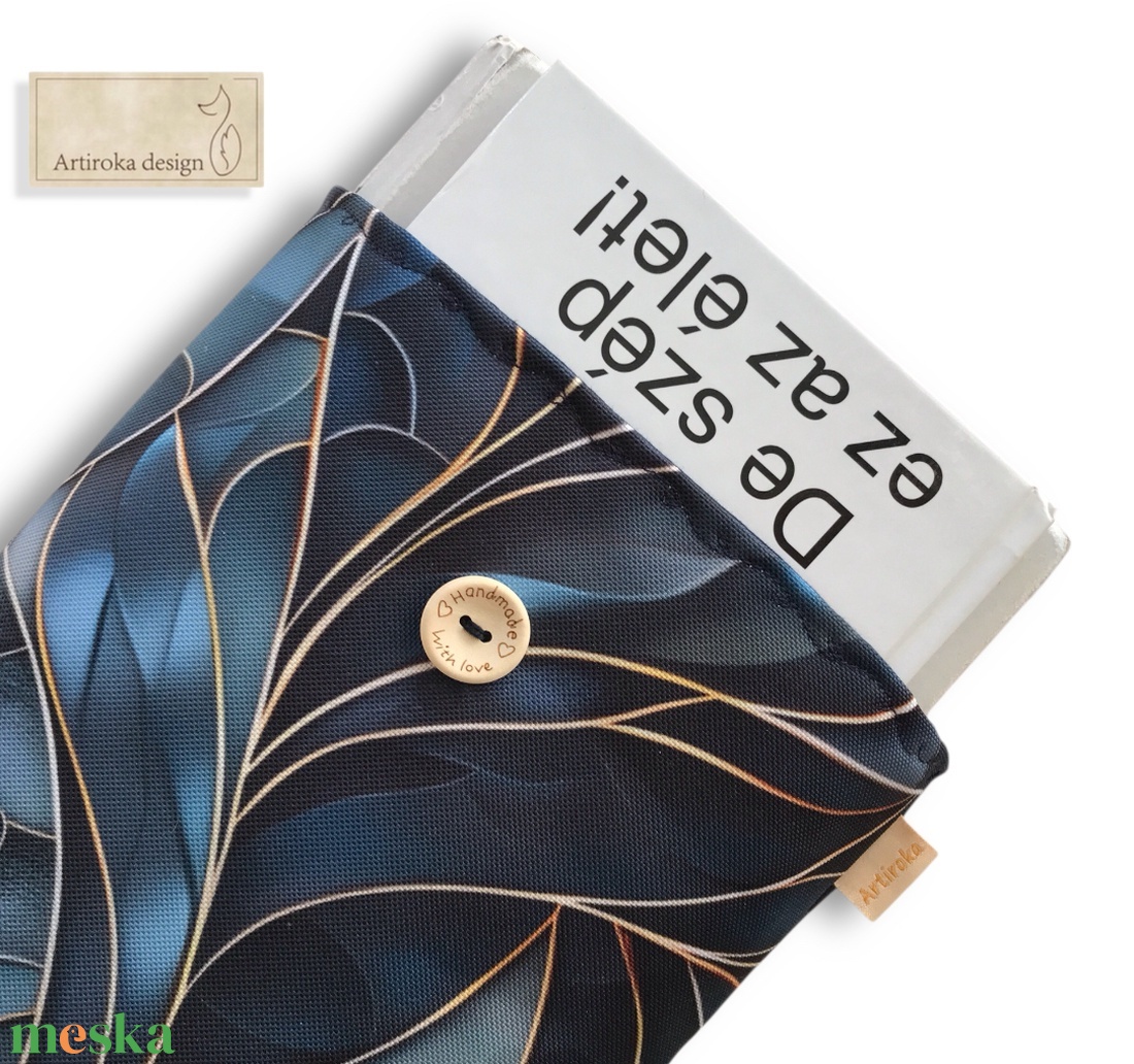 Bélelt könyvtok, vízálló textilből, kék mintával  -  Artiroka design  - könyv & zene - könyvtok - Meska.hu