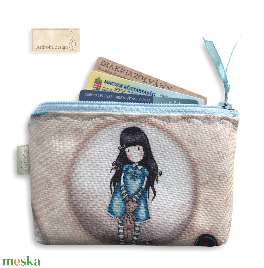 Kislány macival mintás irattartó pénztárca - Artiroka design - táska & tok - pénztárca & más tok - kártyatartó & irattartó - Meska.hu