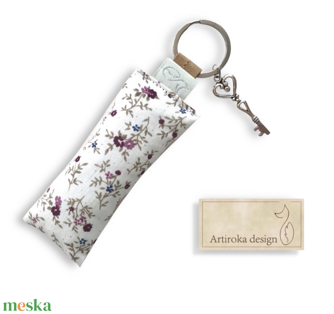 Virág mintás kulcstartó, akár vintage kulcs medállal-  Artiroka design  - táska & tok - kulcstartó & táskadísz - kulcstartó - Meska.hu