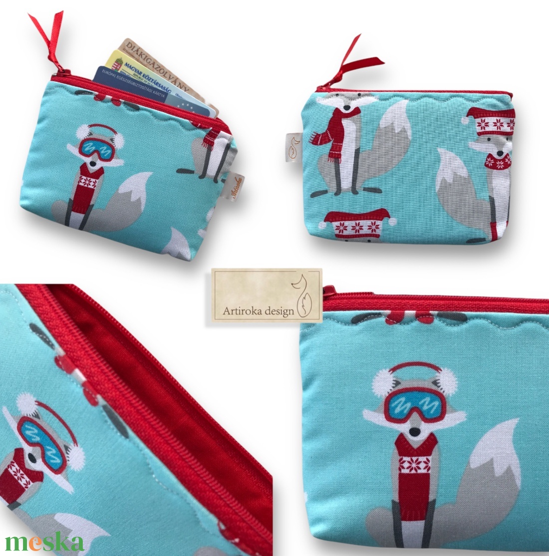 Róka-móka síel mintás irattartó pénztárca - Artiroka design - táska & tok - pénztárca & más tok - pénztárca - gyerek pénztárca - Meska.hu