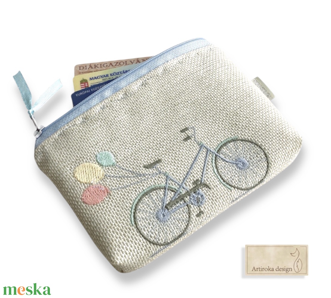 Hímzett bicikli mintás egyedi irattartó pénztárca - Artiroka design  - táska & tok - pénztárca & más tok - kártyatartó & irattartó - Meska.hu