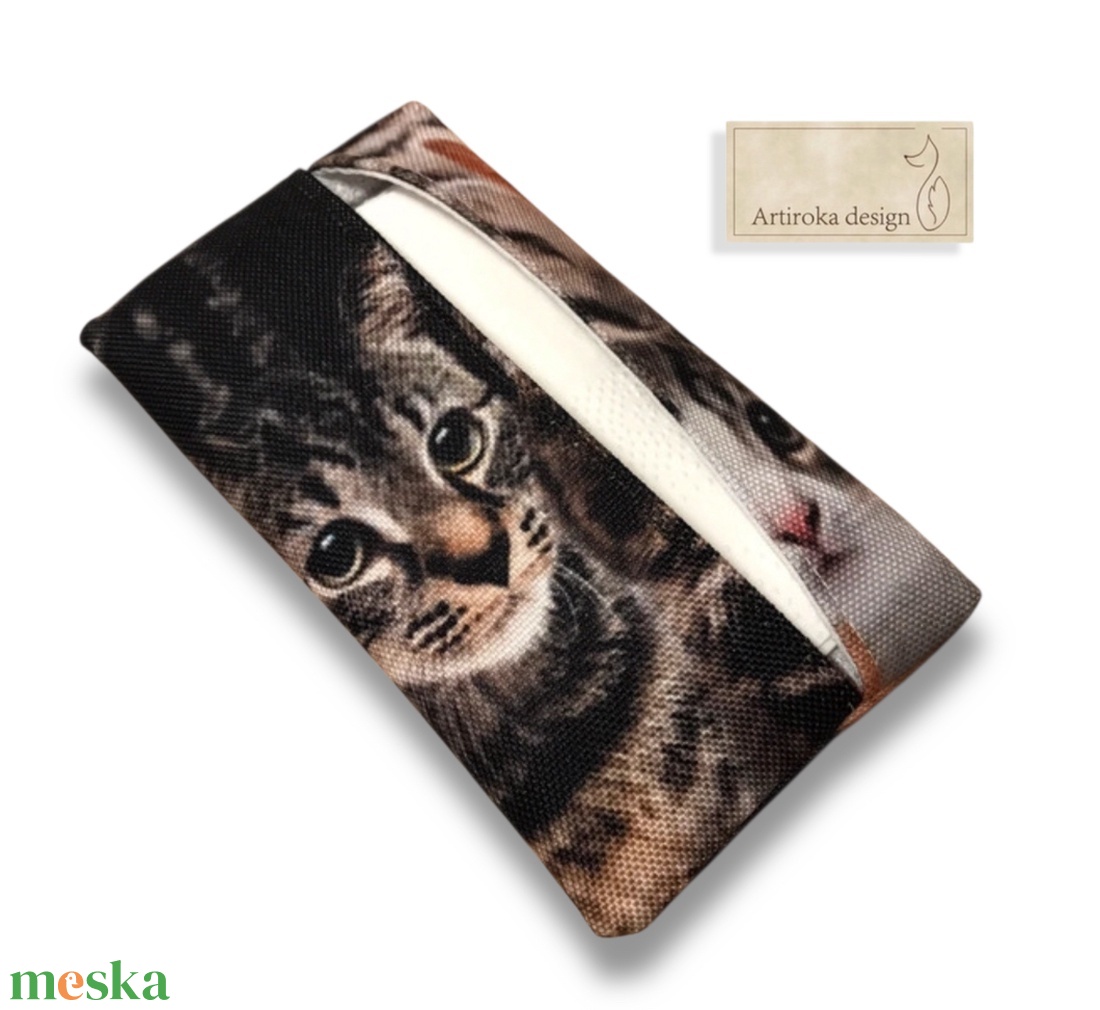 Cica mintás vízálló papírzsebkendő tartó - Artiroka design - táska & tok - pénztárca & más tok - zsebkendőtartó tok - Meska.hu
