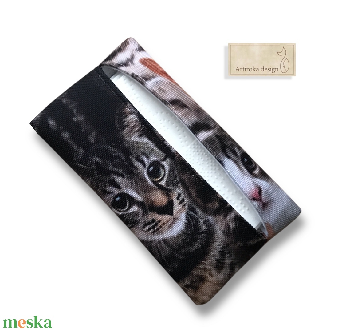 Cica mintás vízálló papírzsebkendő tartó - Artiroka design - táska & tok - pénztárca & más tok - zsebkendőtartó tok - Meska.hu