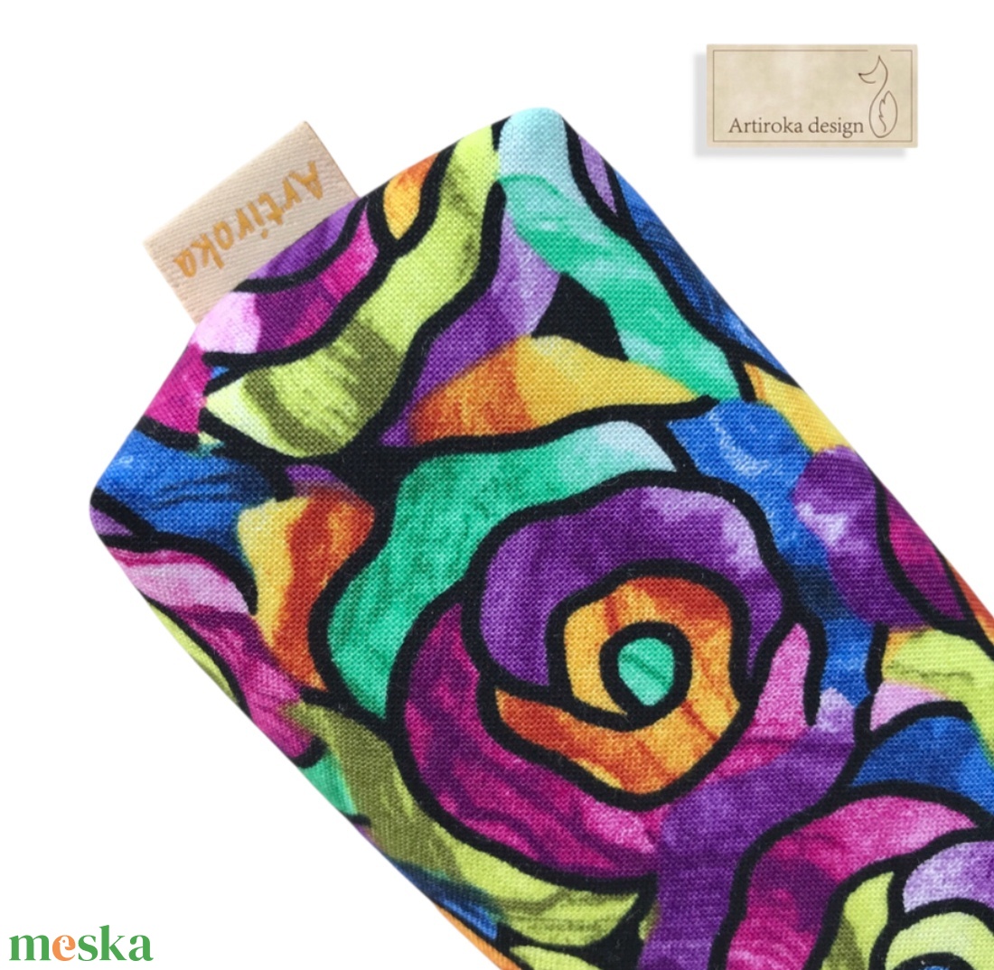 Prémium pamut, színes rózsa mintás papírzsebkendő tartó - Artiroka design - táska & tok - pénztárca & más tok - zsebkendőtartó tok - Meska.hu