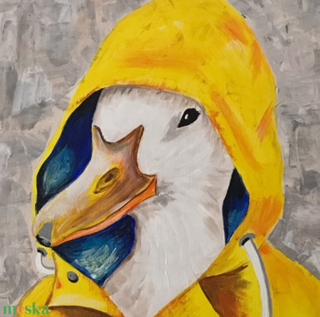 Kacsa sárga esőkabátban - akril festmény - Artiroka design  - művészet - festmény - akril - Meska.hu