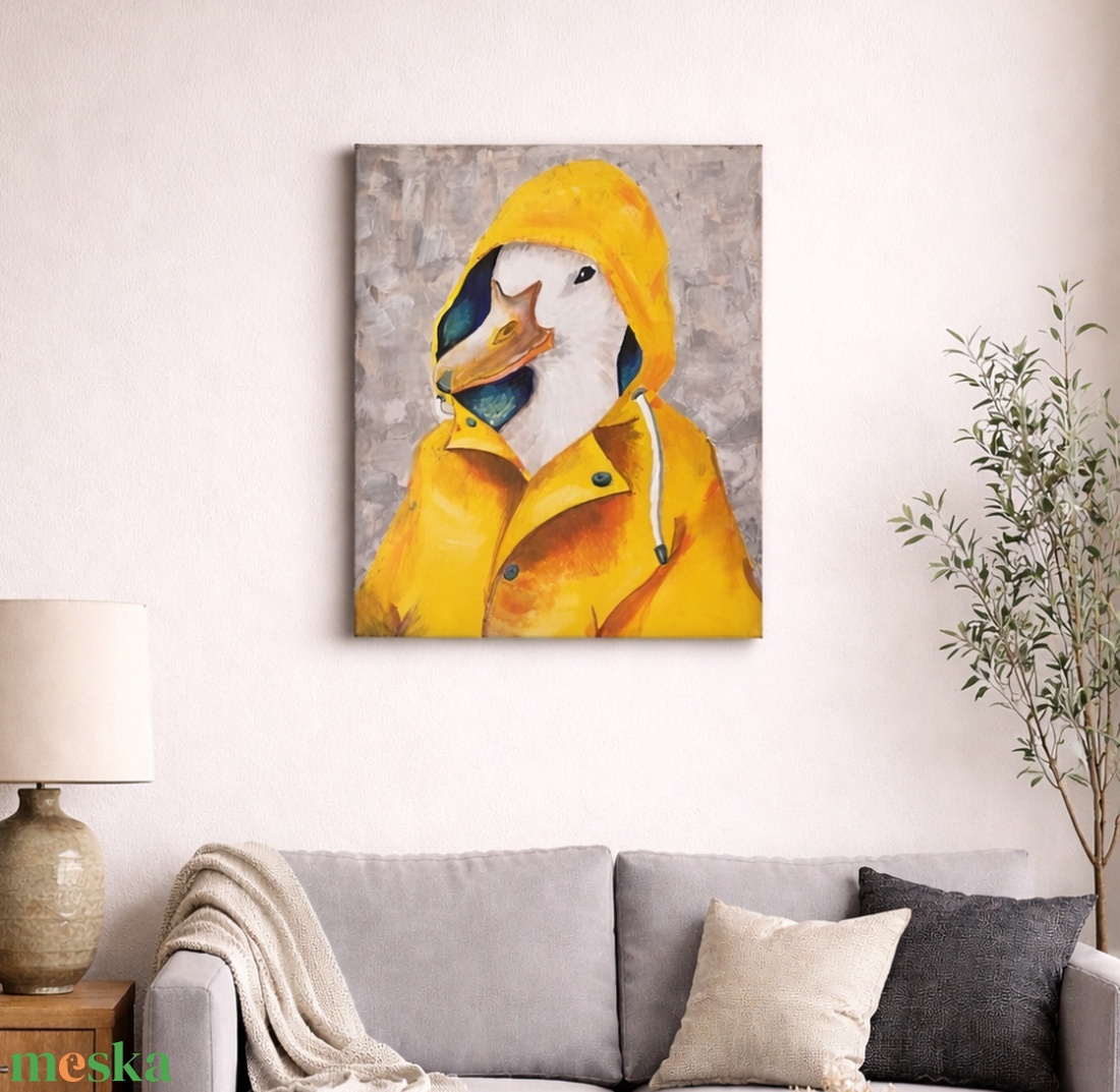 Kacsa sárga esőkabátban - akril festmény - Artiroka design  - művészet - festmény - akril - Meska.hu