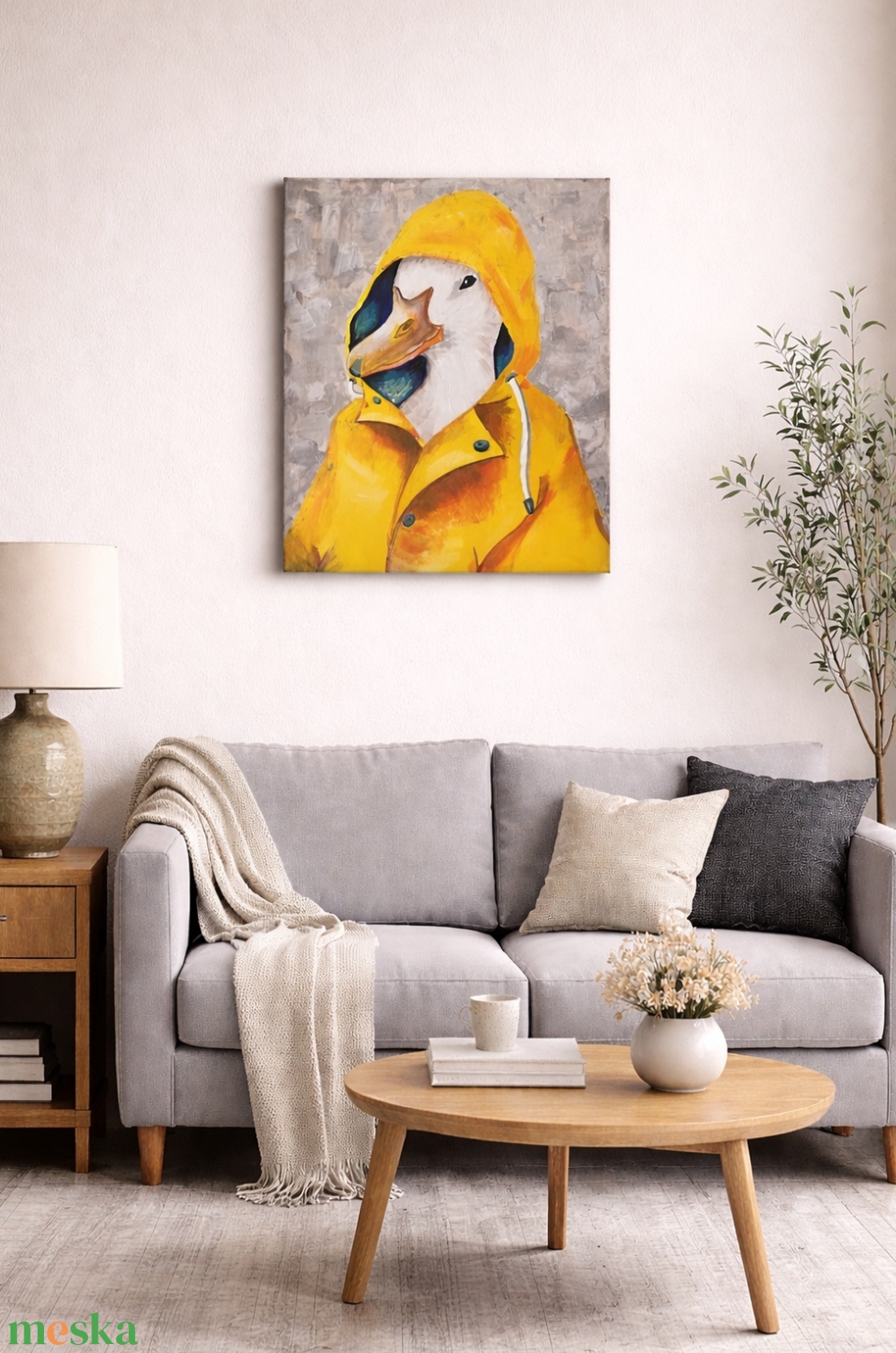 Kacsa sárga esőkabátban - akril festmény - Artiroka design  - művészet - festmény - akril - Meska.hu