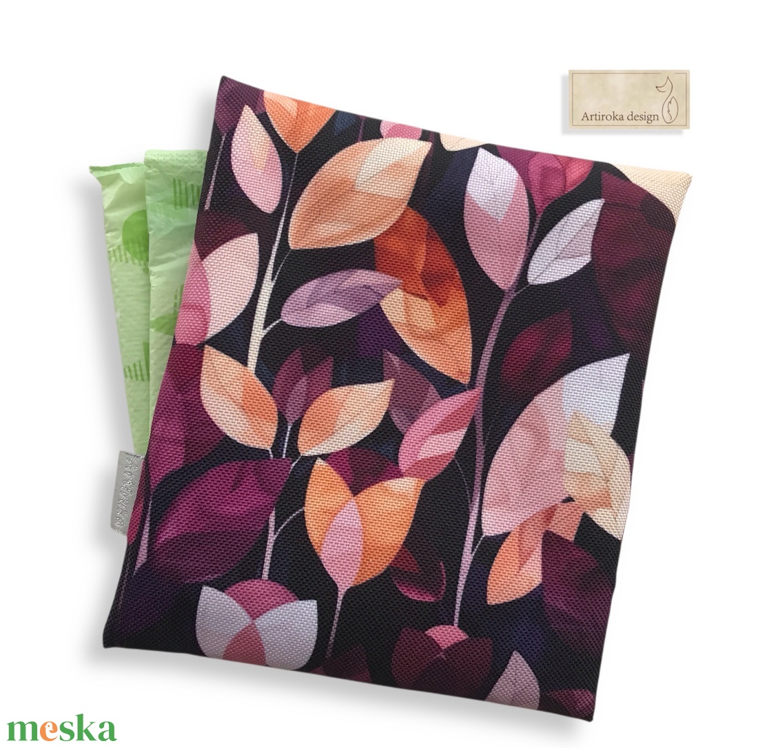 Vízálló egészségügyi betét tartó bíbor levelek mintával - Artiroka design - szépségápolás - intim higiénia - egészségügyi tartó - Meska.hu