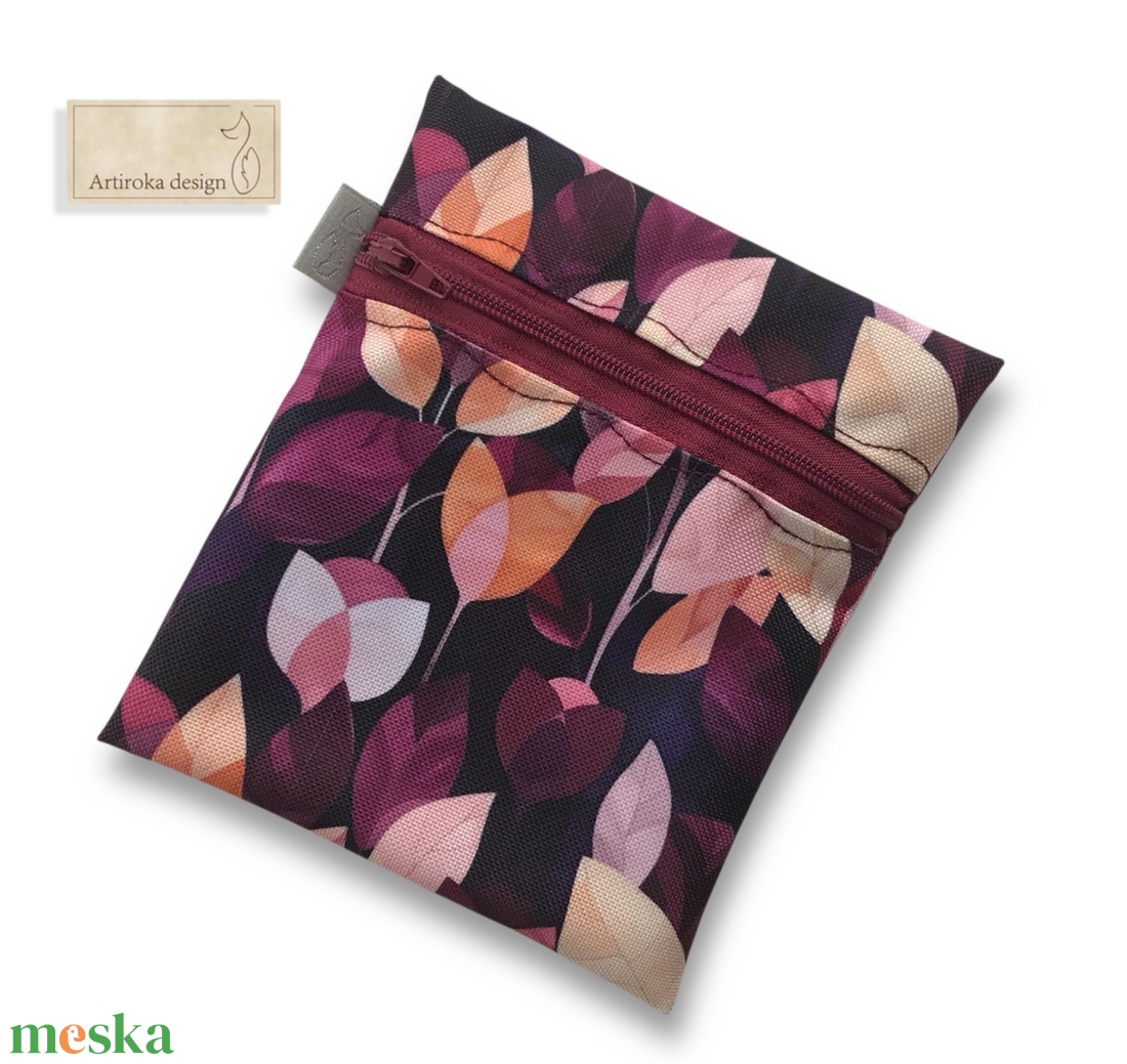 Vízálló egészségügyi betét tartó bíbor levelek mintával - Artiroka design - szépségápolás - intim higiénia - egészségügyi tartó - Meska.hu
