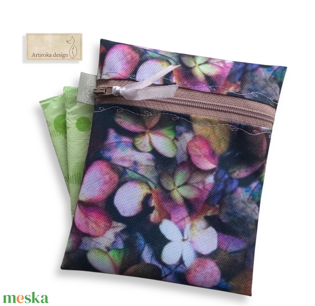 Vízálló egészségügyi betét tartó, őszi hortenzia mintával - Artiroka design - táska & tok - neszesszer - Meska.hu