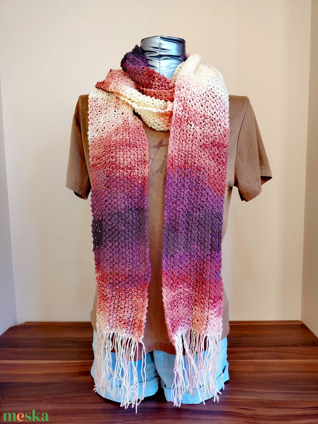 Mályva szivárvány sál (63) - ruha & divat - sál, sapka, kendő - sál - Meska.hu