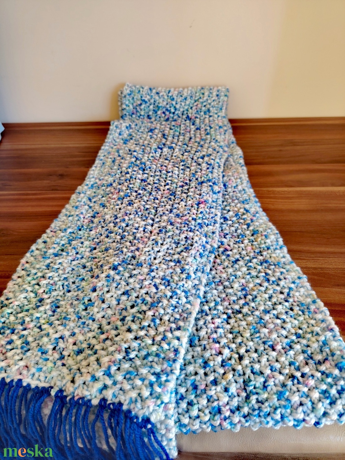 Babakék sál (62) - ruha & divat - sál, sapka, kendő - sál - Meska.hu