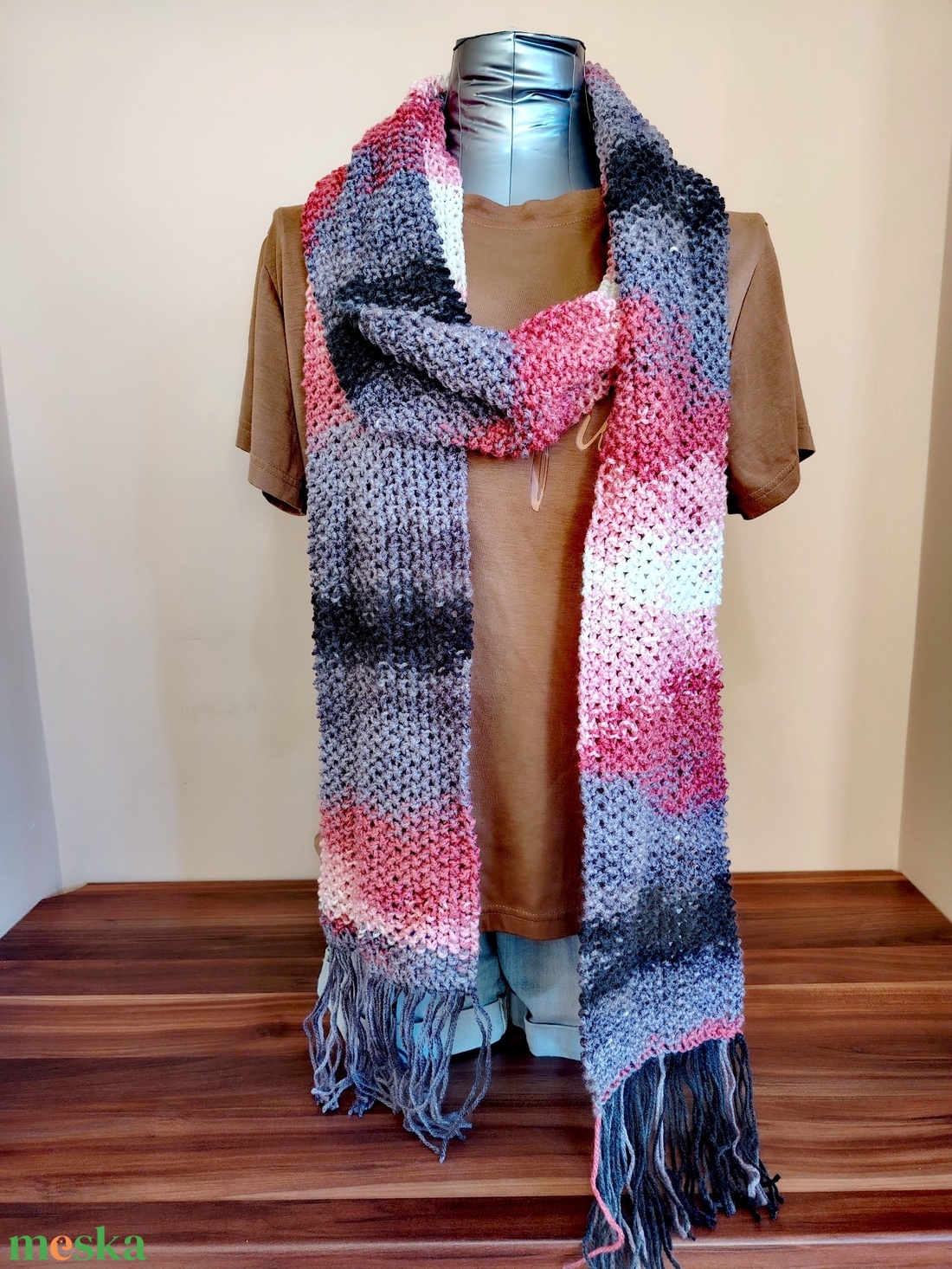 Rózsaszín kavics sál (60) - ruha & divat - sál, sapka, kendő - sál - Meska.hu