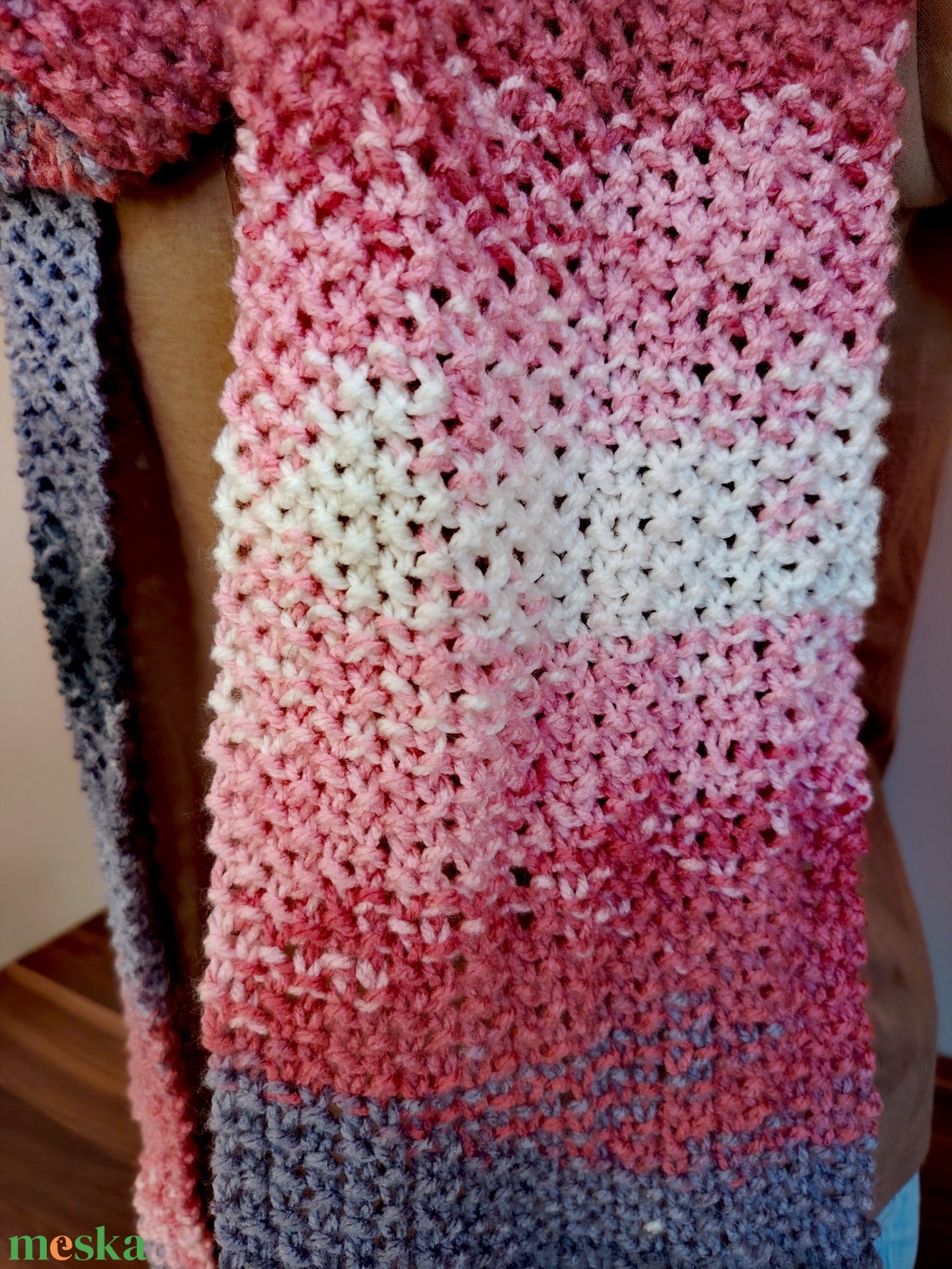 Rózsaszín kavics sál (60) - ruha & divat - sál, sapka, kendő - sál - Meska.hu