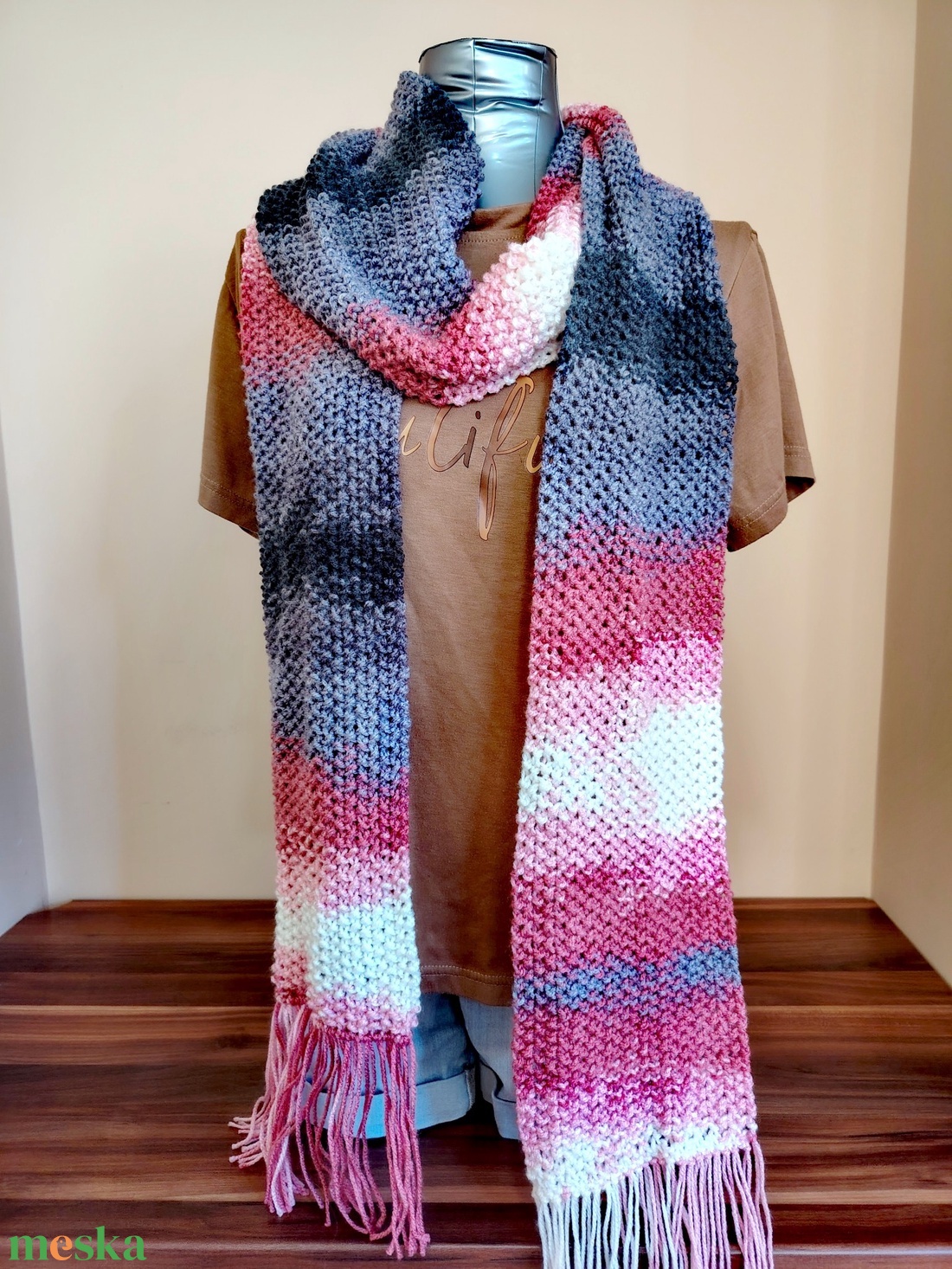 Málna szörbet sál (47) - ruha & divat - sál, sapka, kendő - sál - Meska.hu