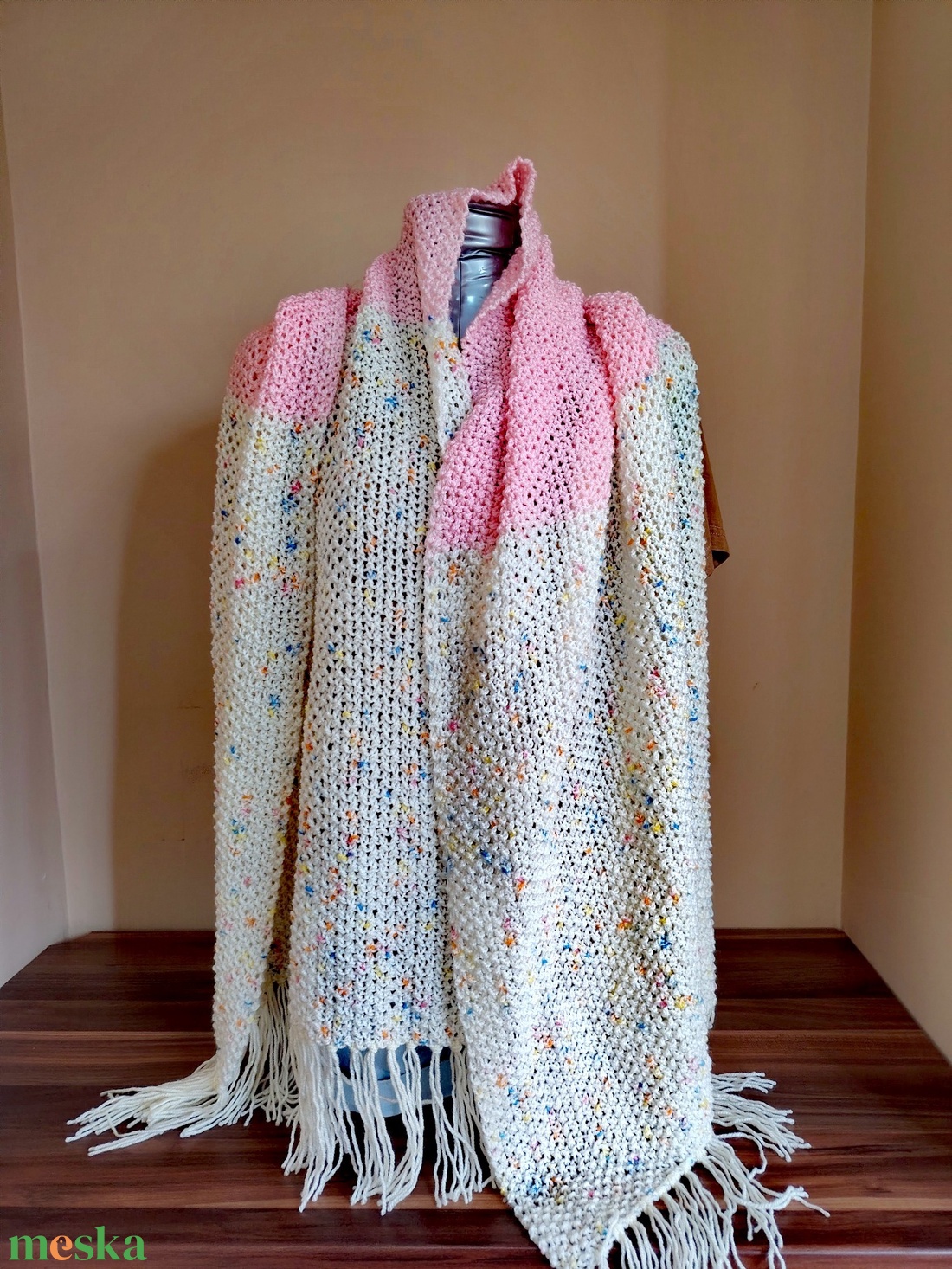 Rózsaszín-mintás stóla(16) - ruha & divat - sál, sapka, kendő - sál - Meska.hu