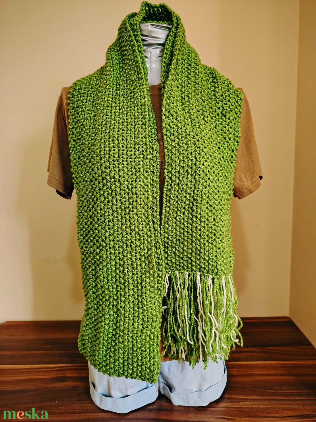 Zöld hosssszzzzzúúú sál (18) - ruha & divat - sál, sapka, kendő - sál - Meska.hu