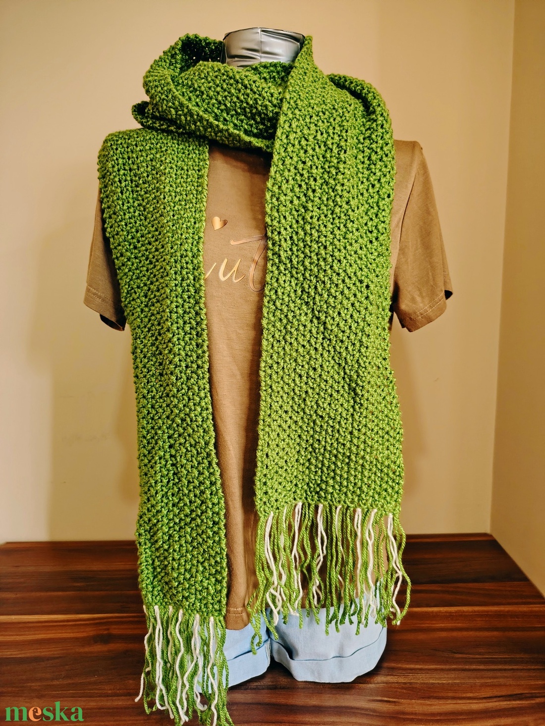 Zöld hosssszzzzzúúú sál (18) - ruha & divat - sál, sapka, kendő - sál - Meska.hu